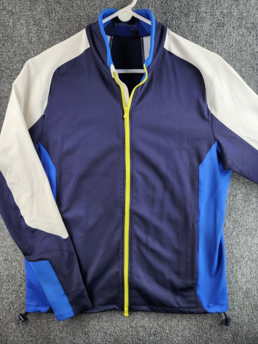 Greyson Full Zip Pockets Blue White Jacket Men Medium Stretch Golf
